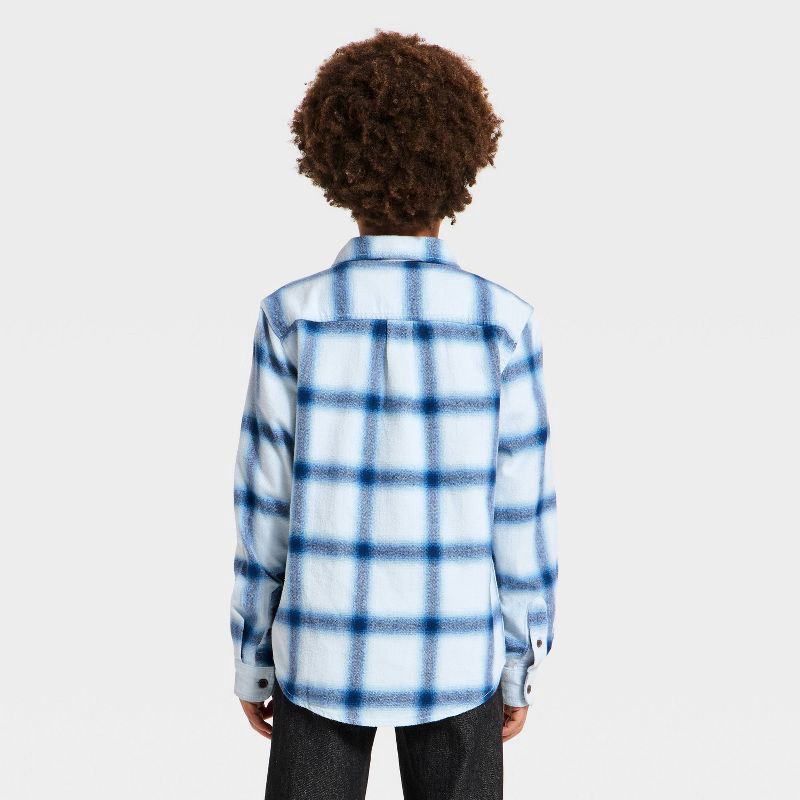 slide 2 of 3, Boys' Long Sleeve Flannel Plaid Shirt - Cat & Jack™ Blue/White M, 1 ct