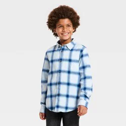 Boys' Long Sleeve Flannel Plaid Shirt - Cat & Jack™ Blue/White XL