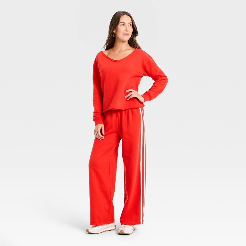 slide 3 of 3, Women's Mid-Rise Straight Leg Track Sweatpants - Universal Thread™ Red XS, 1 ct