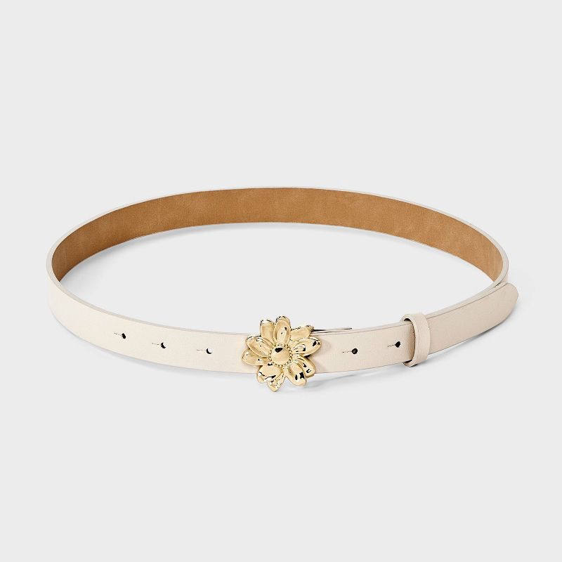 slide 2 of 3, Flower Peg Belt - A New Day™ White M, 1 ct