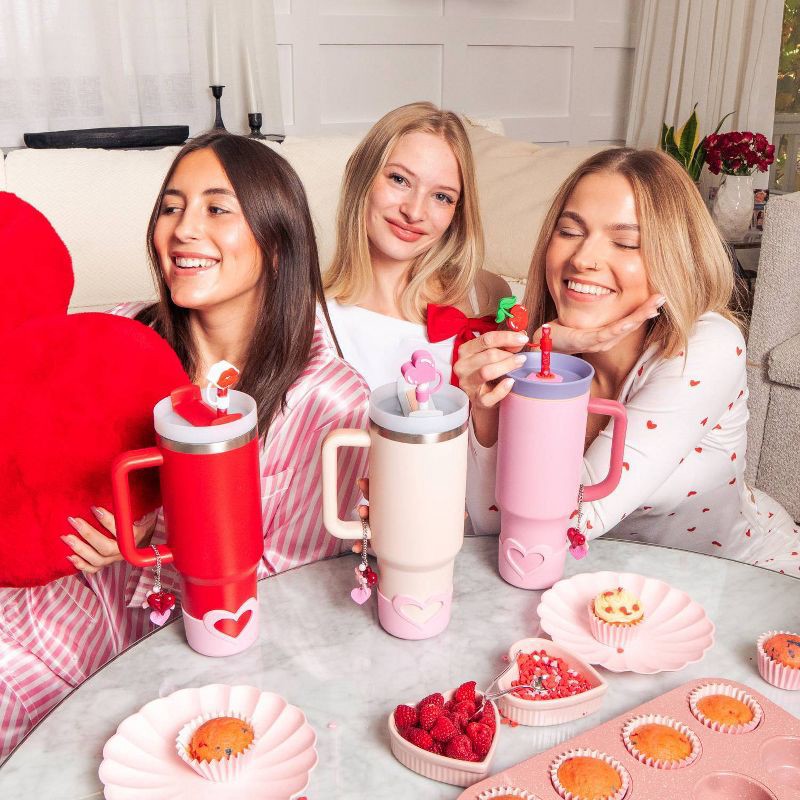 slide 3 of 3, CharCharms 6pk 30oz Valentines Water Bottle Straws, 6 ct; 30 oz