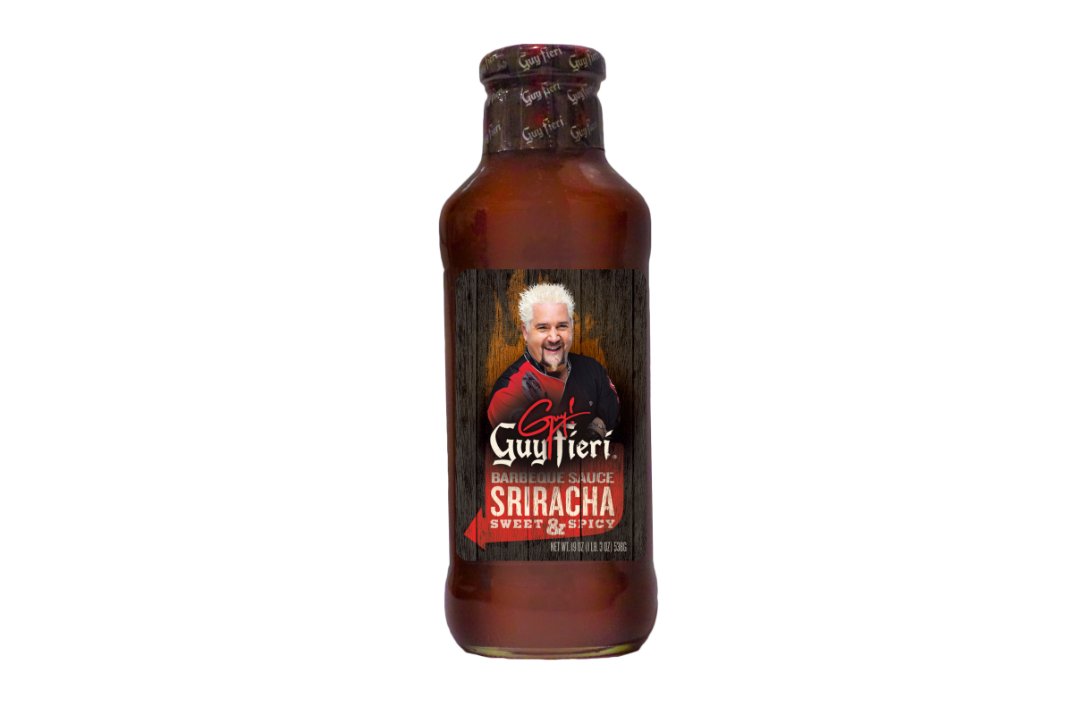 slide 1 of 1, Guy Fieri BBQ Sweet Sriracha and Apple Sauce, 19 oz