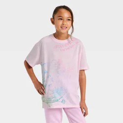 Girls' Wicked Short Sleeve Oversized Front and Back Graphic T-Shirt - Light Pink L