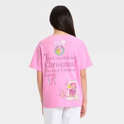 Girls' The Grinch Who Stole Christmas Oversized Front and Back Graphic T-Shirt - Pink L