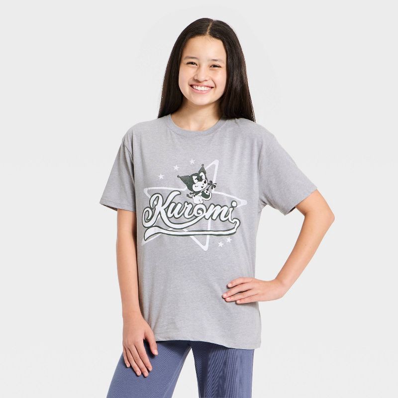 slide 1 of 4, Girls' Sanrio Short Sleeve Kuromi Oversized Graphic T-Shirt - Gray M, 1 ct