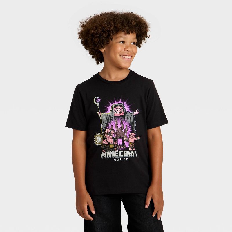 slide 1 of 4, Boys' Minecraft Piglin Short Sleeve Graphic T-Shirt - Black XL, 1 ct