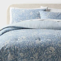King Floral Paisley Casual Textured Cotton Reversible Comforter and Shams Set Blue - Threshold™