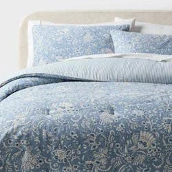 Full/Queen Floral Paisley Casual Textured Cotton Reversible Comforter and Shams Set Blue - Threshold™