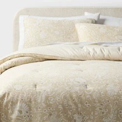 Full/Queen Floral Paisley Casual Textured Cotton Reversible Comforter and Shams Set Natural - Threshold™