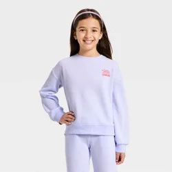 Girls' Fleece 'Lisbon' Graphic Pullover Sweatshirt - Cat & Jack™ Pale Lavender M