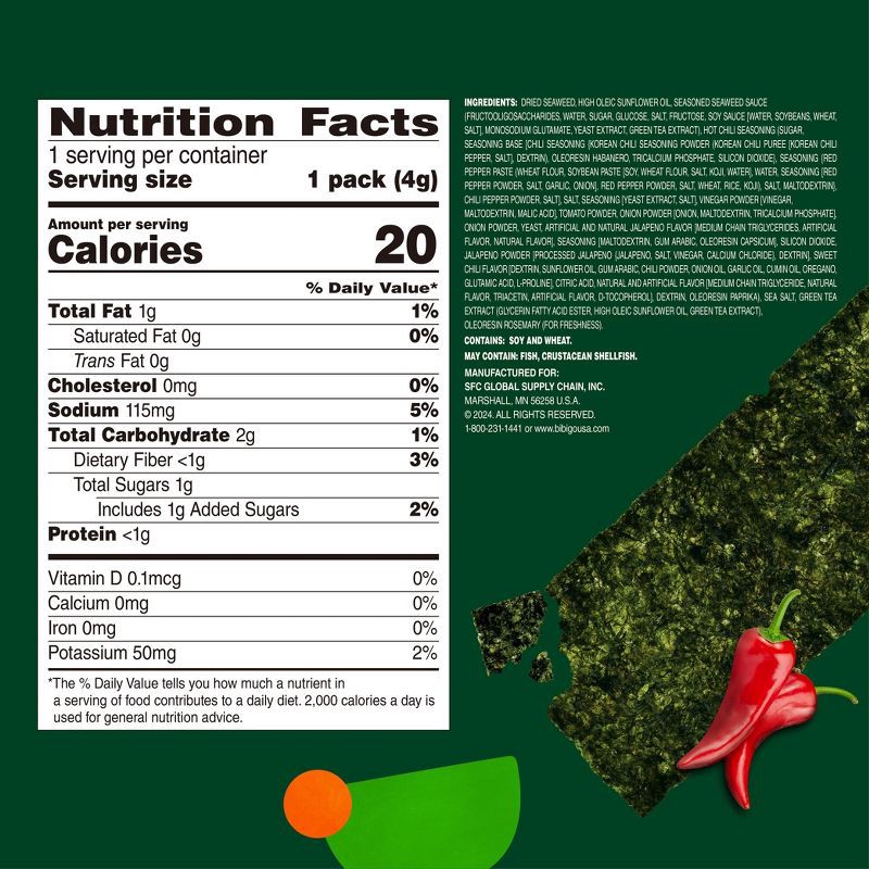 slide 7 of 7, Bibigo Hot Chili Seaweed Crisps - 0.14oz, 0.14 oz