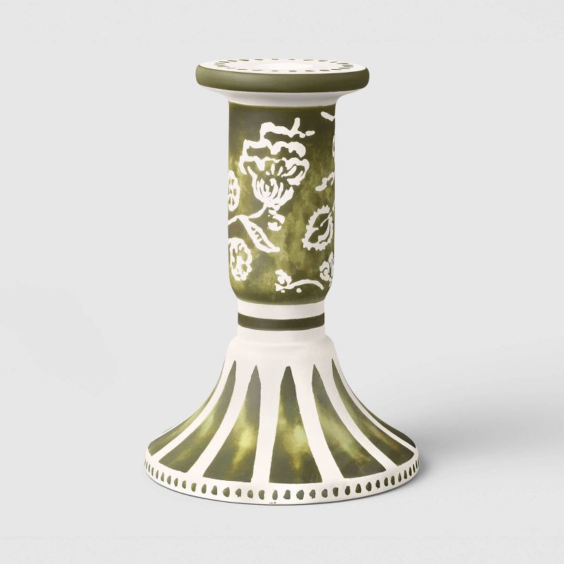 slide 1 of 3, 6"x4" Ceramic Mixed Floral Painted Taper Candle Holder - Threshold™, 1 ct