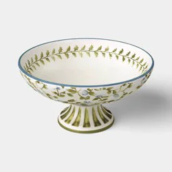 10" Floral Painted Ceramic Footed Bowl Blue/Green - Threshold™