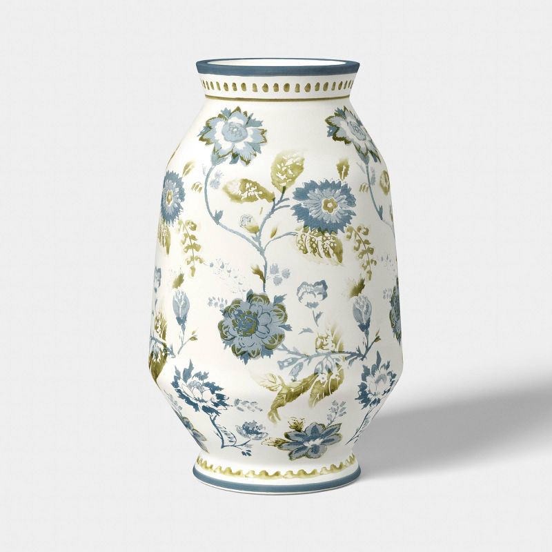 slide 1 of 3, Tall Floral Painted Ceramic Vase Blue/Green - Threshold™, 1 ct