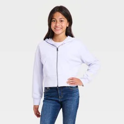 Girls' French Terry Hearts Hoodie Zip-Up Sweatshirt - Cat & Jack™ Pale Lavender M