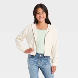 Girls' French Terry Hearts Hoodie Zip-Up Sweatshirt - Cat & Jack™ Light Beige M
