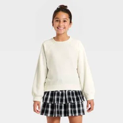 Girls' Lace Trim French Terry Pullover Sweatshirt - Cat & Jack™ Cream S