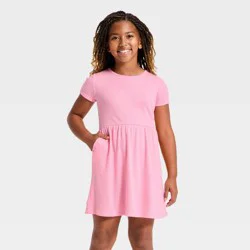 Girls' Short Sleeve Rib-Knit Dress - Cat & Jack™ Pink XS