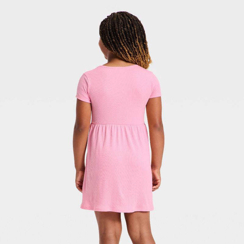 slide 2 of 3, Girls' Short Sleeve Rib-Knit Dress - Cat & Jack™ Pink S, 1 ct