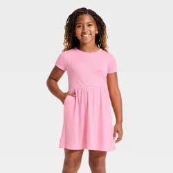 Girls' Short Sleeve Rib-Knit Dress - Cat & Jack™ Pink M