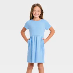 Girls' Short Sleeve Rib-Knit Dress - Cat & Jack™ Sky Blue XS
