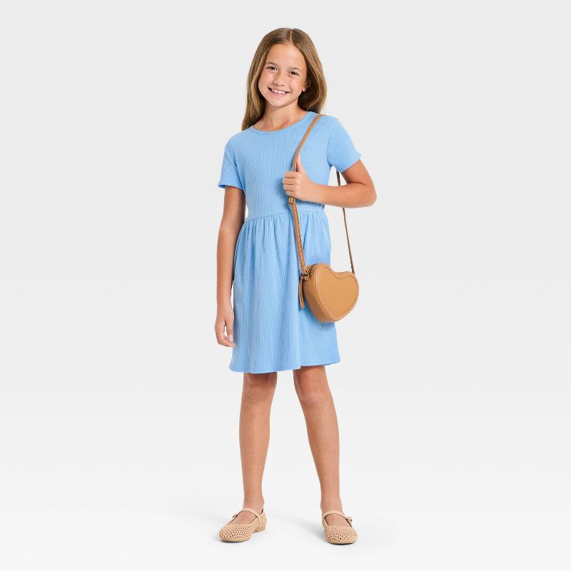 slide 3 of 3, Girls' Short Sleeve Rib-Knit Dress - Cat & Jack™ Sky Blue M, 1 ct