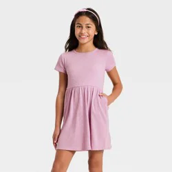 Girls' Short Sleeve Rib-Knit Dress - Cat & Jack™ Dusty Lilac Purple S