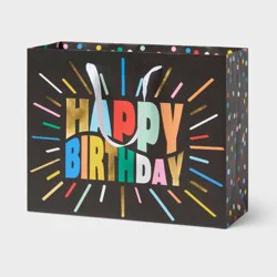 Large 'Happy Birthday' with Gold Foil Accents Starburst Birthday Gift Bag Black - Spritz™