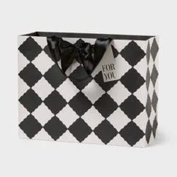 Large Diamond Wedding Gift Bag with Bow and Tag Black/Cream - Spritz™