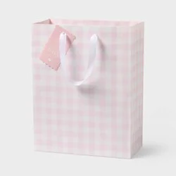 Large Gingham Check Baby Shower Gift Bag with Tag Pink - Spritz™