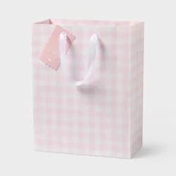 Large Gingham Check Baby Shower Gift Bag with Tag Pink - Spritz™