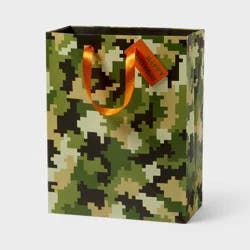 Large Camouflage Birthday Gift Bag with Tag Green/Orange - Spritz™