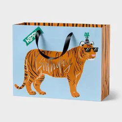 Medium Tiger 'Happy Birthday' Gift Bag with Tag Blue/Orange - Spritz™