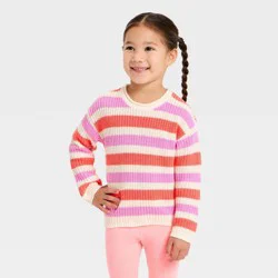 Toddler Girls' Striped Crewneck Pullover Sweater - Cat & Jack™ Coral Pink 12M