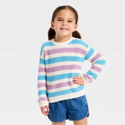 Toddler Girls' Striped Crewneck Pullover Sweater - Cat & Jack™ Blue/Purple 12M