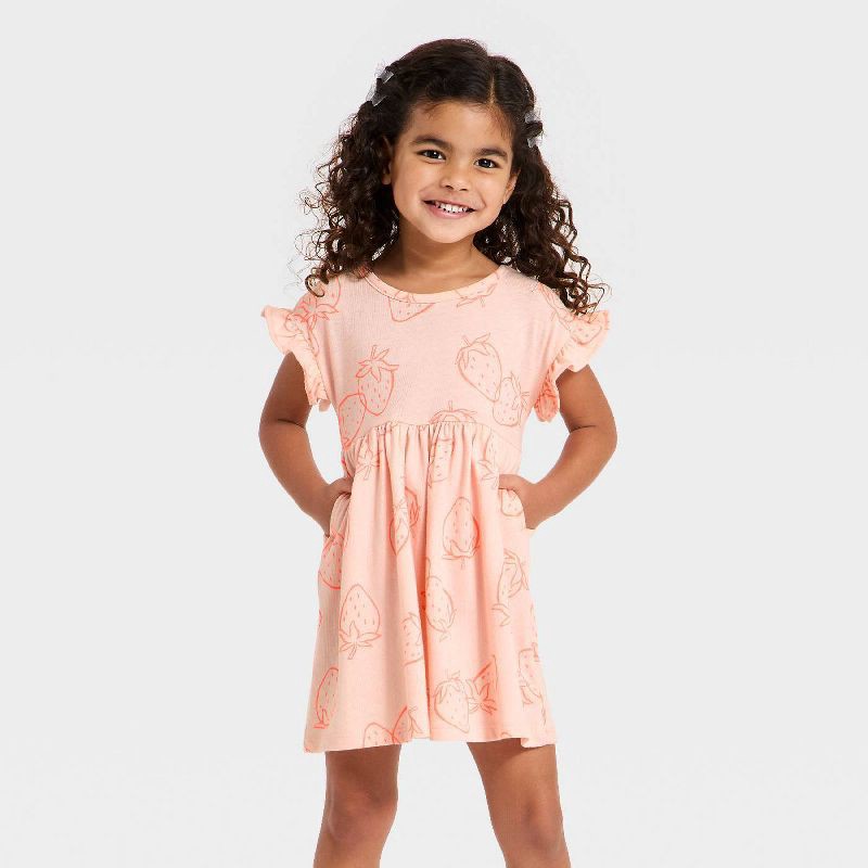 slide 1 of 3, Toddler Girls' Strawberries Short Sleeve Dress - Cat & Jack™ Light Pink 3T, 1 ct