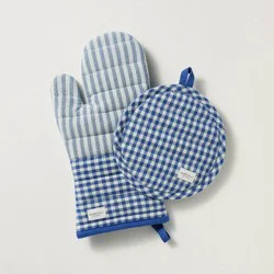 Hearth & Hand with Magnolia 2pc Potholder Mitts Navy/Blue Stripe - Hearth & Hand™ with Magnolia