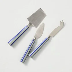 Hearth & Hand with Magnolia 3pc Cheese Knife Set Silver Green/Blue Stripe - Hearth & Hand™ with Magnolia