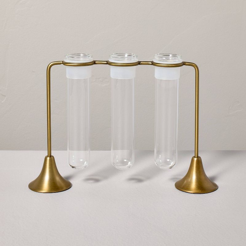 slide 1 of 3, Hearth & Hand with Magnolia Brass and Glass Plant Propagation Vase Set - Hearth & Hand™ with Magnolia, 1 ct