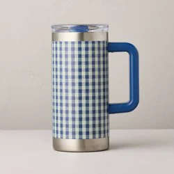 Hearth & Hand with Magnolia 20 fl oz Large Stainless Steel Insulated Travel Mug Blue Gingham - Hearth & Hand™ with Magnolia