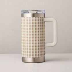 Hearth & Hand with Magnolia 20 fl oz Large Stainless Steel Insulated Travel Mug Tan Gingham - Hearth & Hand™ with Magnolia