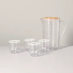 Hearth & Hand with Magnolia 5pc Pitcher Set with 4 Cups White Rim - Hearth & Hand™ with Magnolia
