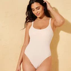Andie Swim Women's Copacabana Puckered Striped One Piece Swimsuit - Egret S
