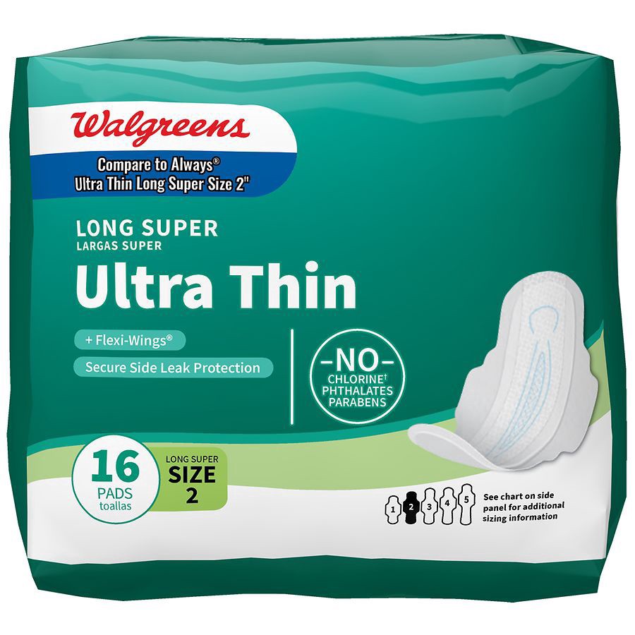 slide 1 of 5, Walgreens Ultra Thin Long Super Pads With Flexi-Wings, 16 ct