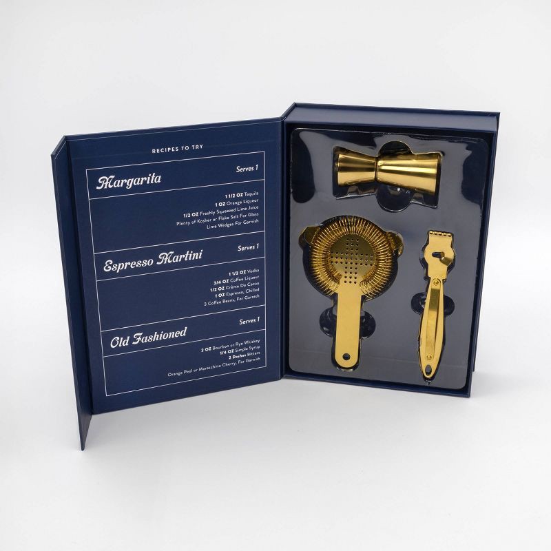 slide 3 of 3, MFR Studio 1fl oz 3pc Stainless Steel Gold Cocktail Bar Tool Set, 1 fl oz, 3 ct