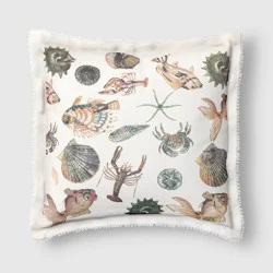 Threshold designed w/Studio McGee 18"x18" Sea Life Embroidered Flange Outdoor Throw Pillow - Threshold™ designed with Studio McGee