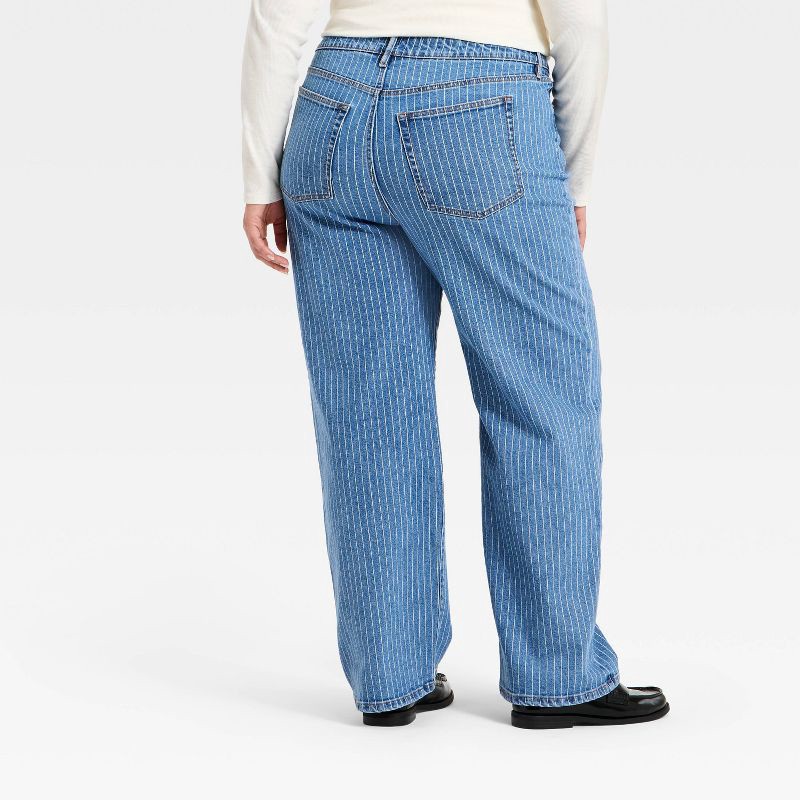 slide 2 of 3, Women's High-Rise Straight Leg Jeans - Ava & Viv™ Blue Pinstripe 18, 1 ct