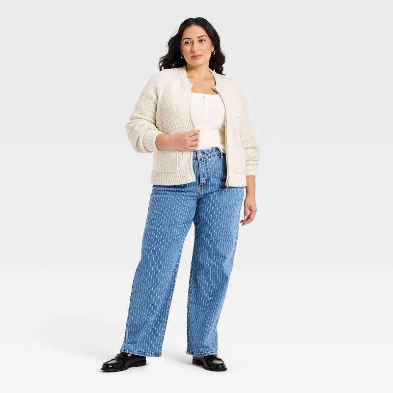 slide 3 of 3, Women's High-Rise Straight Leg Jeans - Ava & Viv™ Blue Pinstripe 18, 1 ct