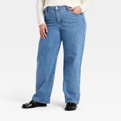 Women's High-Rise Straight Leg Jeans - Ava & Viv™ Blue Pinstripe 18