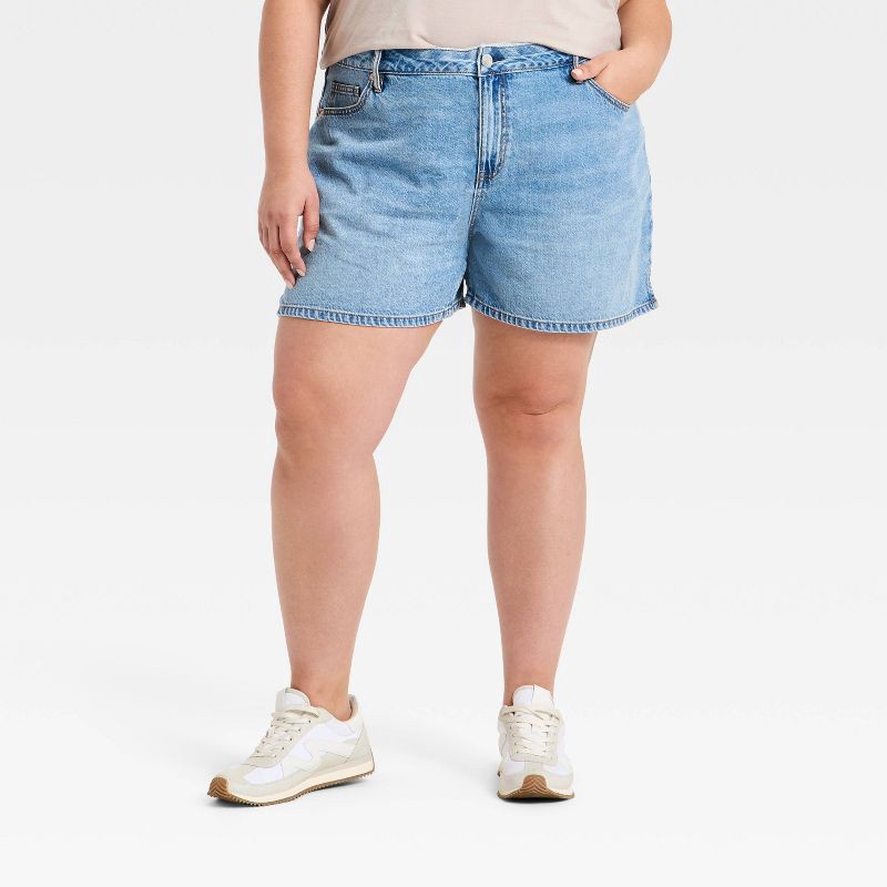 slide 1 of 3, Women's High-Rise Split Hem Jean Shorts - Ava & Viv™ Medium Wash 18, 1 ct